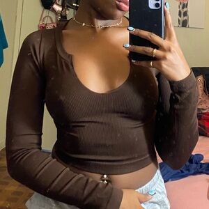 Wild Fable Brown Ribbed Crop Top